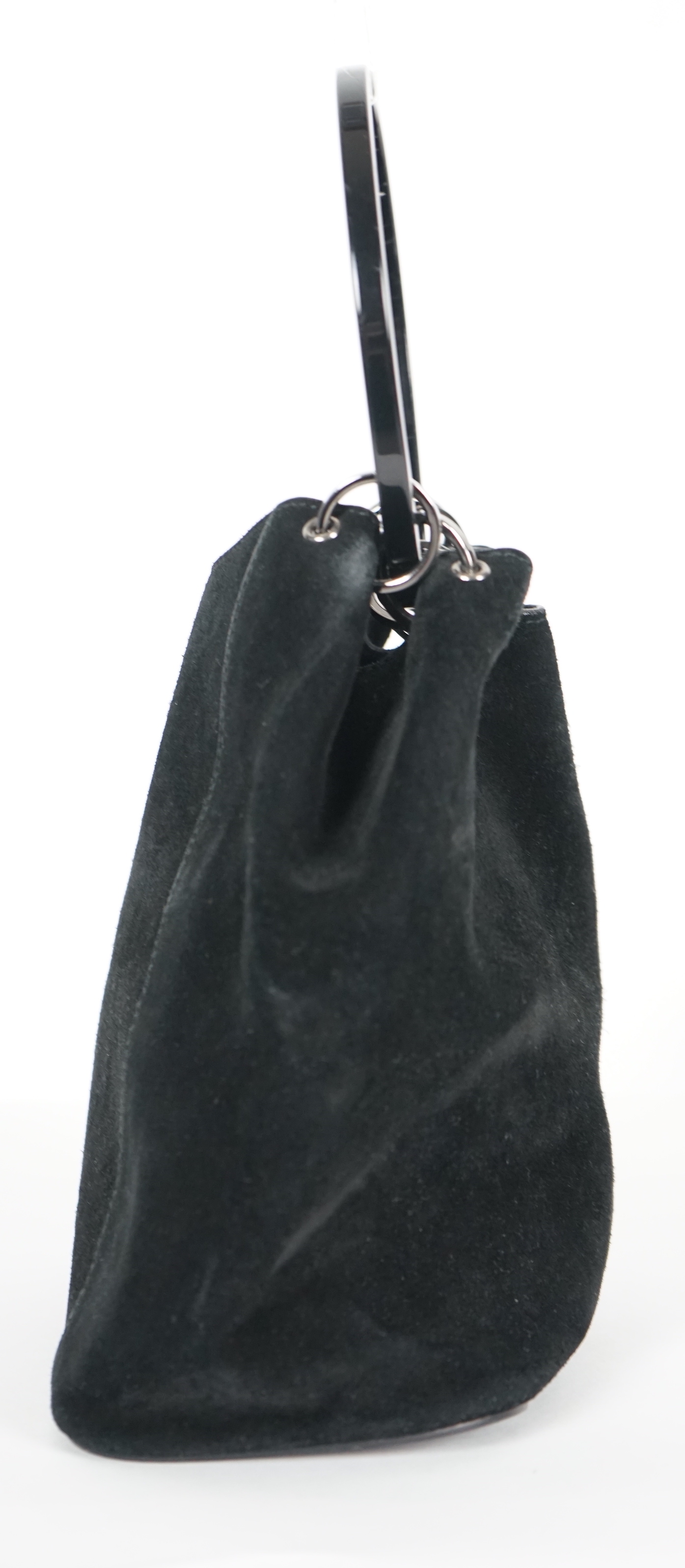 A vintage Gucci black Tom Ford era suede handbag, with dust bag, width 21cm, height overall 35cm, depth 11cm, Please note this lot attracts an additional import tax of 20% on the hammer price